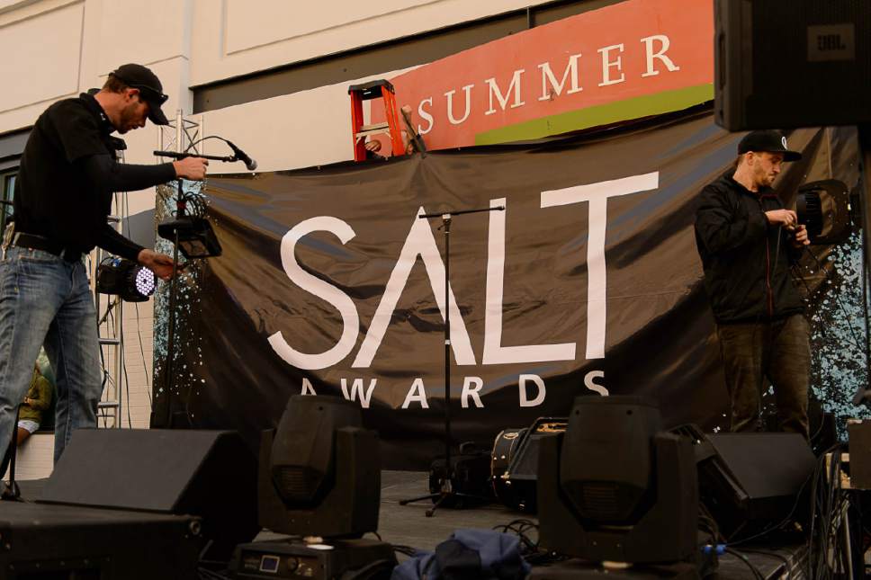 Trent Nelson  |  The Salt Lake Tribune
The stage is prepped for the 2016 Salt Awards, at The Gateway in Salt Lake City, Wednesday October 12, 2016.